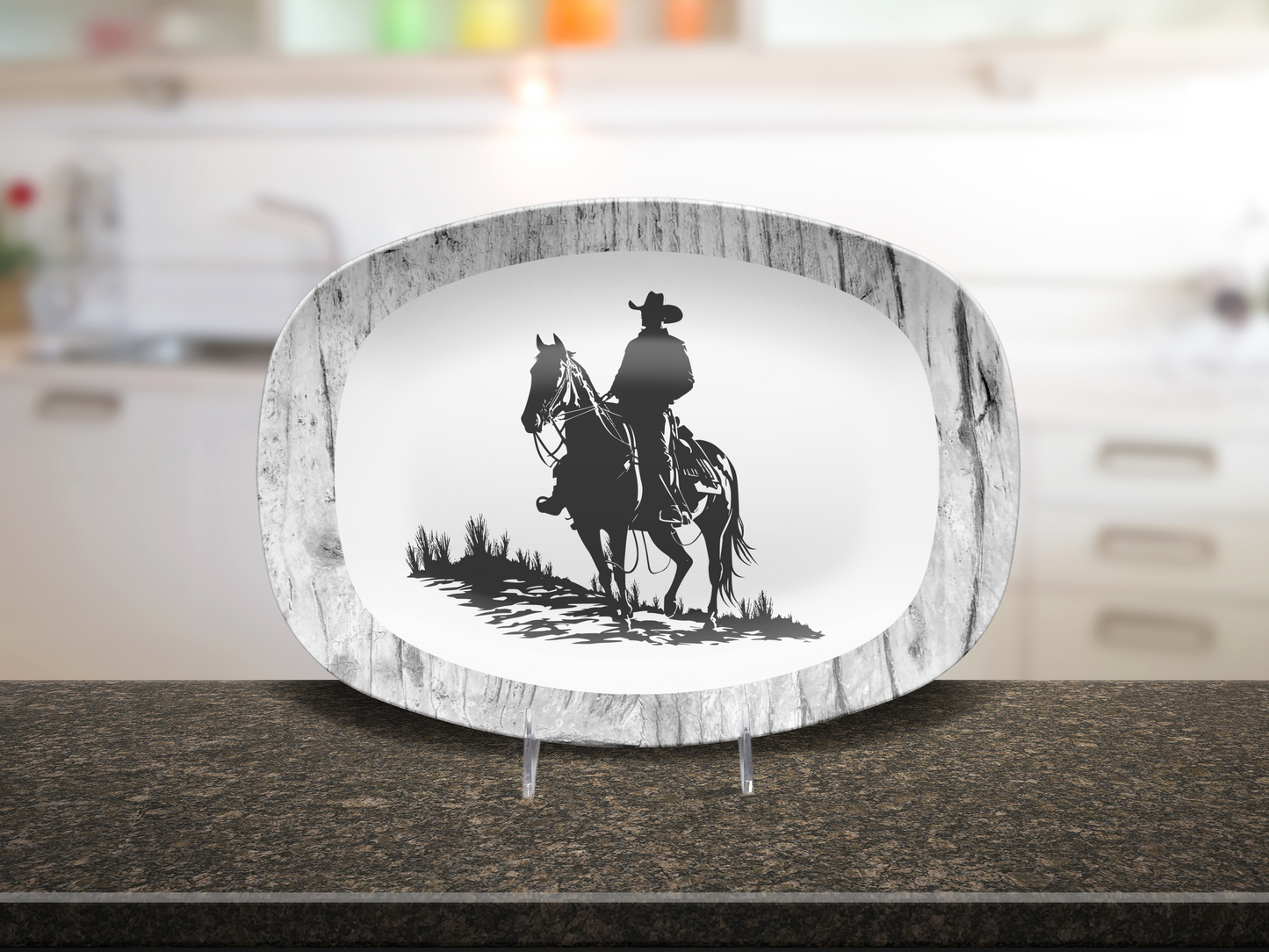 Western Cowboy Ranch Platter – Rustic Cowboy Horseback, Serving Dish for Country Kitchen & Farmhouse Decor, Country Kitchen Decor, Cowboy Gift