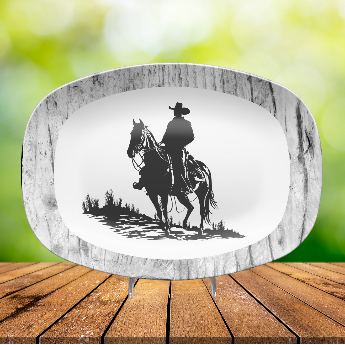 Western Cowboy Ranch Platter – Rustic Cowboy Horseback, Serving Dish for Country Kitchen & Farmhouse Decor, Country Kitchen Decor, Cowboy Gift