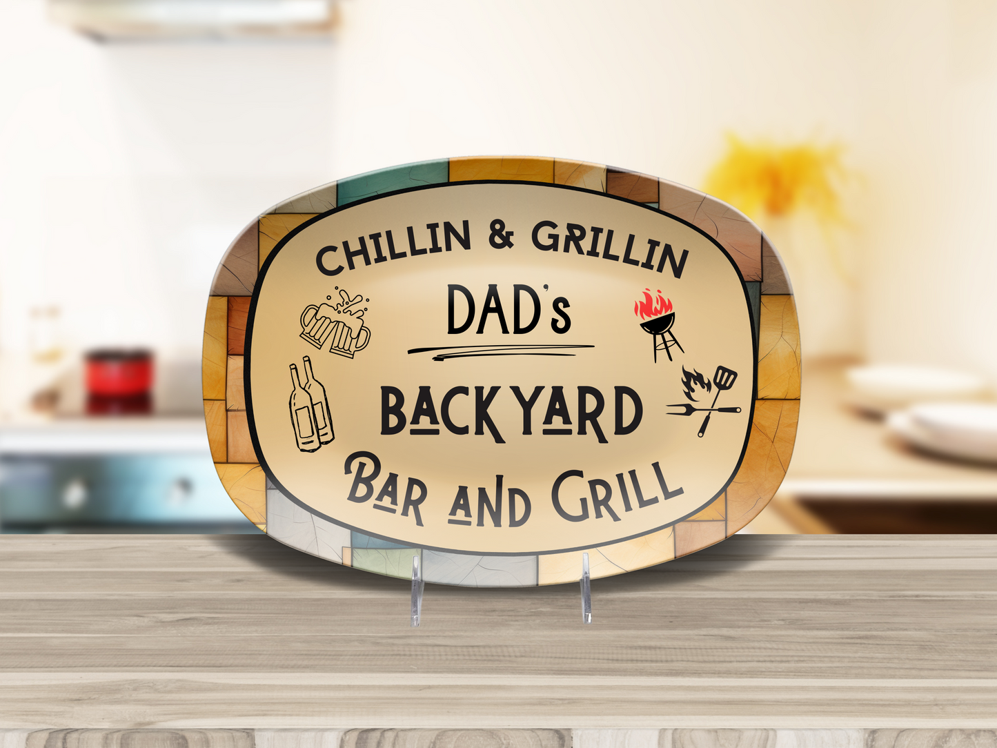 Grillin Platter for Father's Day, Personalized Grill Platter, Backyard Bar and Grill, Great Gift for the Grill Master
