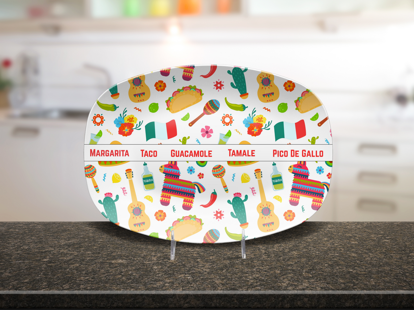 Taco Tuesday Platter, Fiesta Food Platter Oval Tray, Mexican Party Dish for Tacos, Tamales, Guac, Cinco de Mayo Serving Plate
