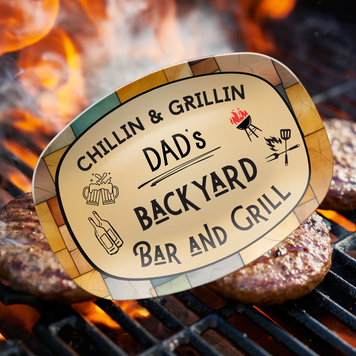 Grillin Platter for Father's Day, Personalized Grill Platter, Backyard Bar and Grill, Great Gift for the Grill Master