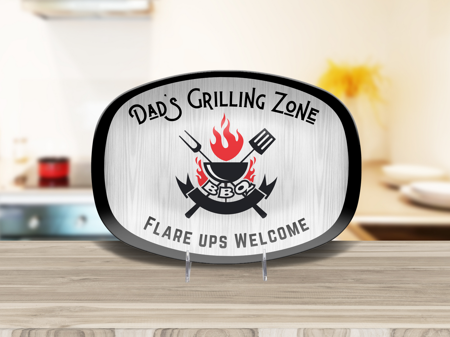 Dad’s Grilling Zone BBQ Platter – “Flare Ups Welcome” Funny Grill Plate, Father’s Day Gift for Grill Masters, Backyard BBQ Tray, Birthday