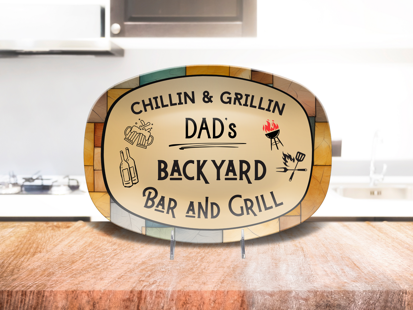 Grillin Platter for Father's Day, Personalized Grill Platter, Backyard Bar and Grill, Great Gift for the Grill Master