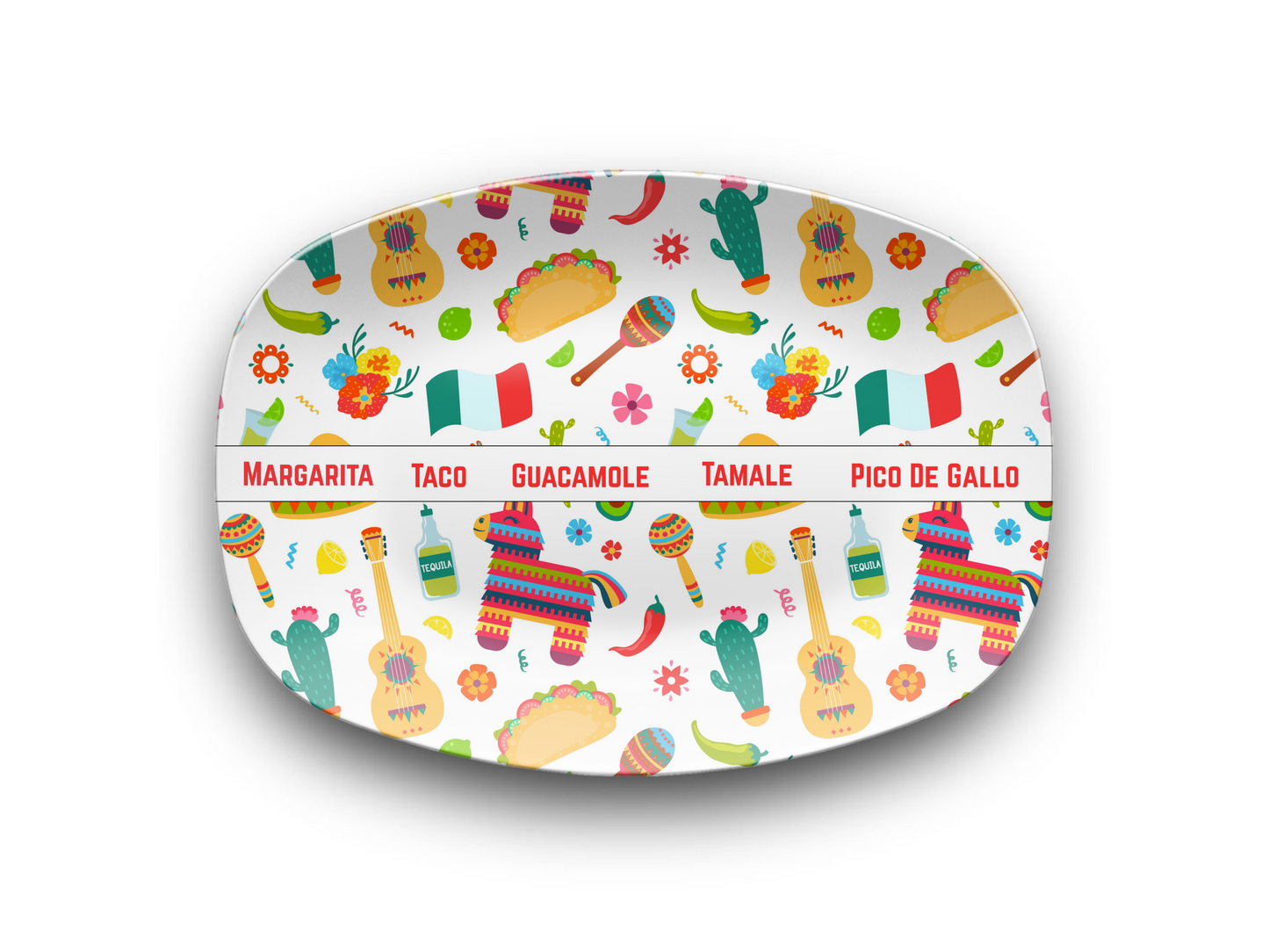 Taco Tuesday Platter, Fiesta Food Platter Oval Tray, Mexican Party Dish for Tacos, Tamales, Guac, Cinco de Mayo Serving Plate