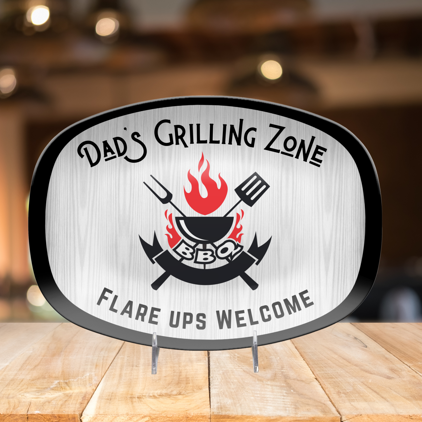 Dad’s Grilling Zone BBQ Platter – “Flare Ups Welcome” Funny Grill Plate, Father’s Day Gift for Grill Masters, Backyard BBQ Tray, Birthday