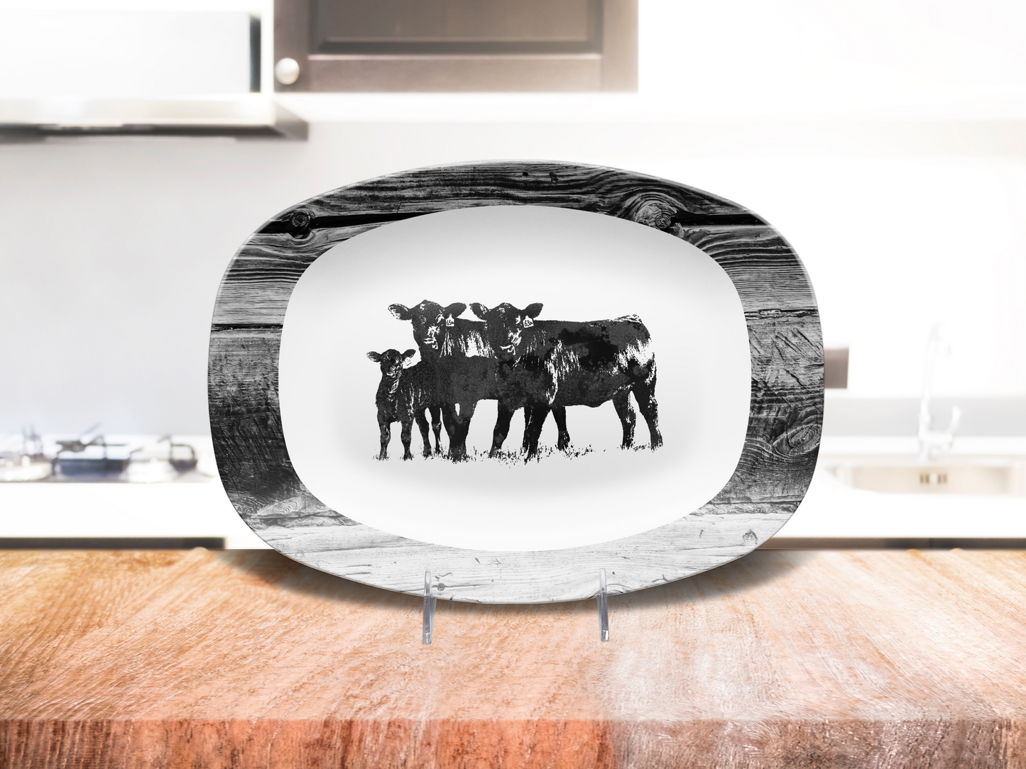 Black Angus Cow Platter, Farmhouse Serving Tray, Unbreakable,, Rustic Ranch Beef Deco, Ranch or Farm BBQ or entertaining