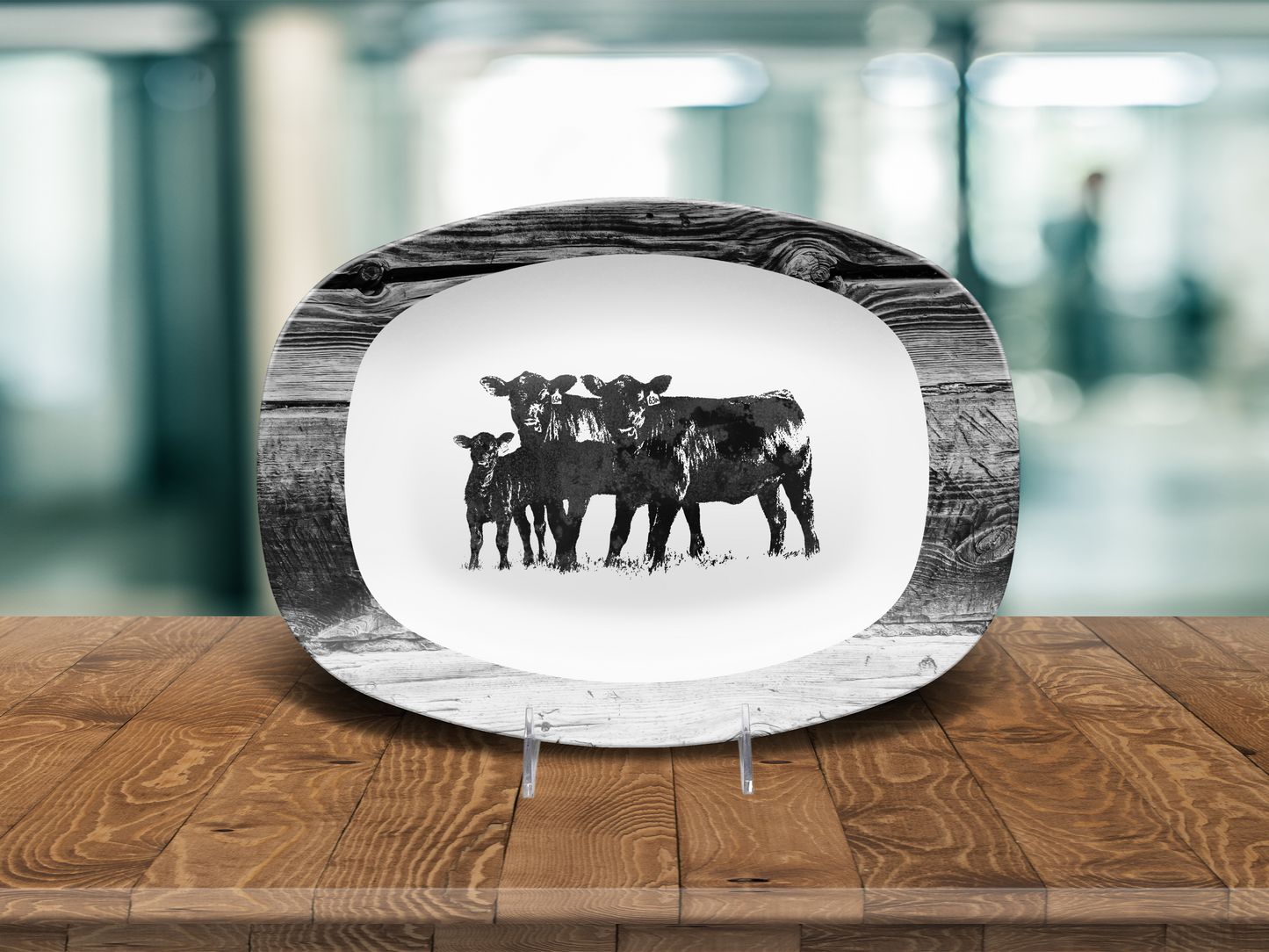 Black Angus Cow Platter, Farmhouse Serving Tray, Unbreakable,, Rustic Ranch Beef Deco, Ranch or Farm BBQ or entertaining