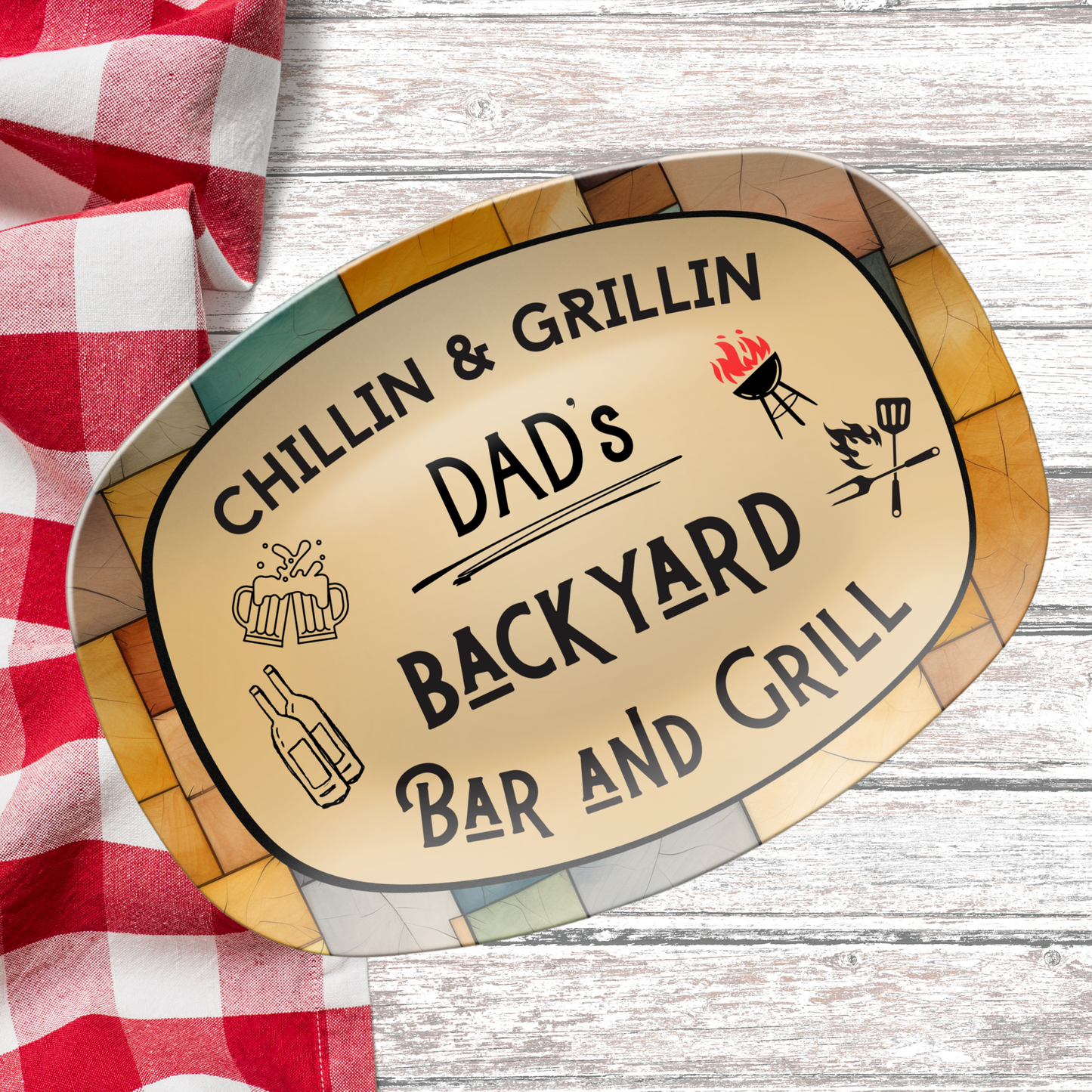 Grillin Platter for Father's Day, Personalized Grill Platter, Backyard Bar and Grill, Great Gift for the Grill Master
