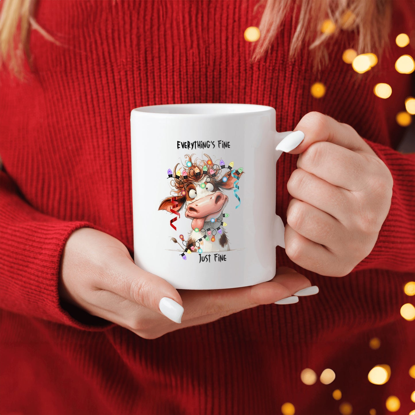 Everything's Fine Christmas Mug, Funny Cow, Christmas, Gift for mom, Bestie, Grandma