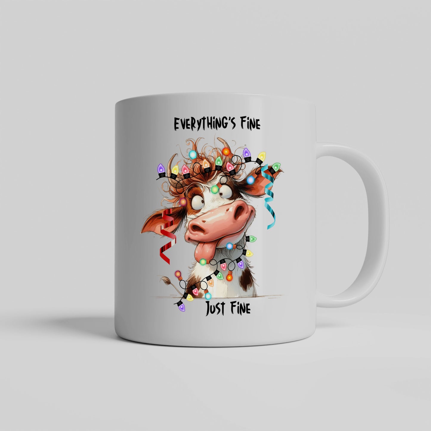 Everything's Fine Christmas Mug, Funny Cow, Christmas, Gift for mom, Bestie, Grandma