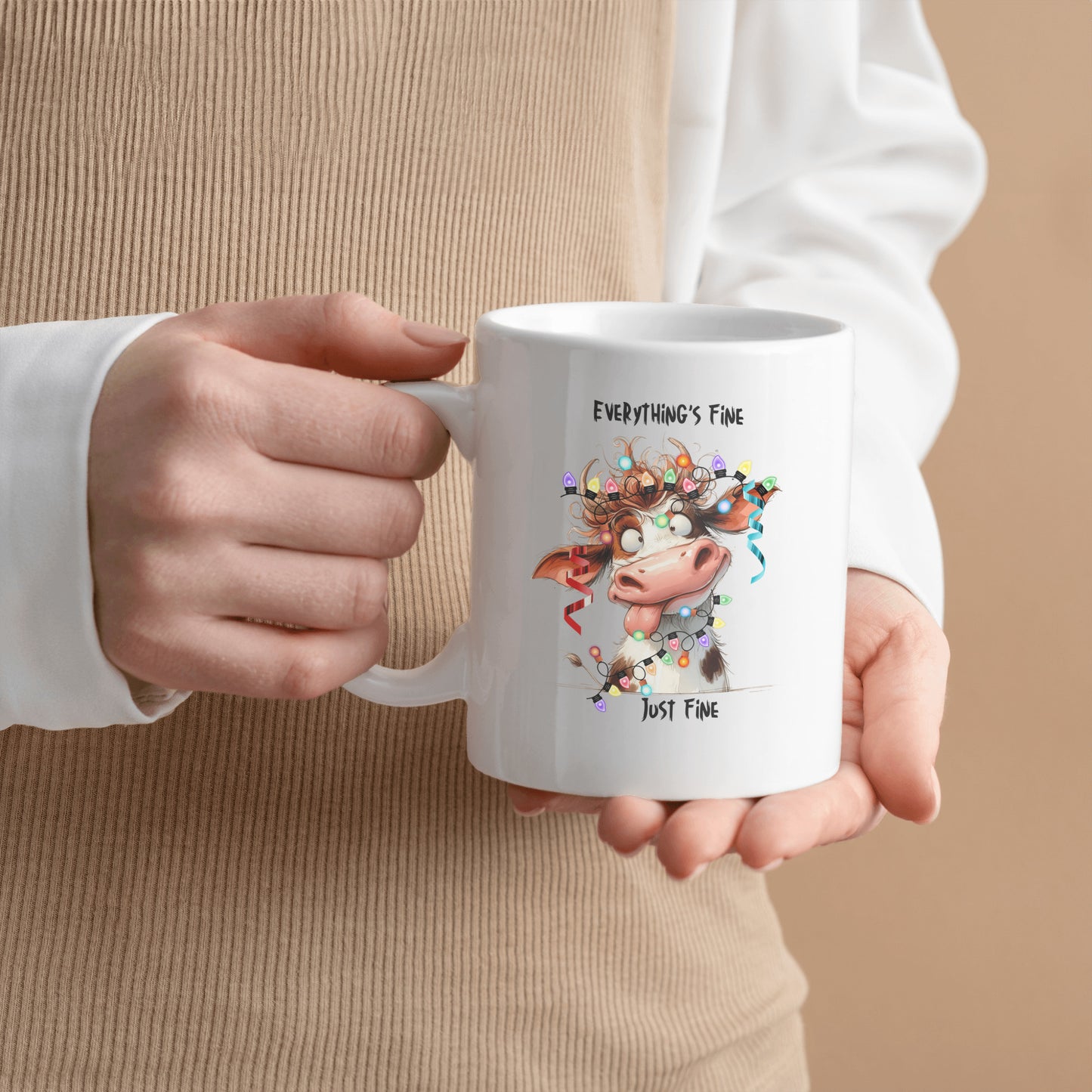 Everything's Fine Christmas Mug, Funny Cow, Christmas, Gift for mom, Bestie, Grandma