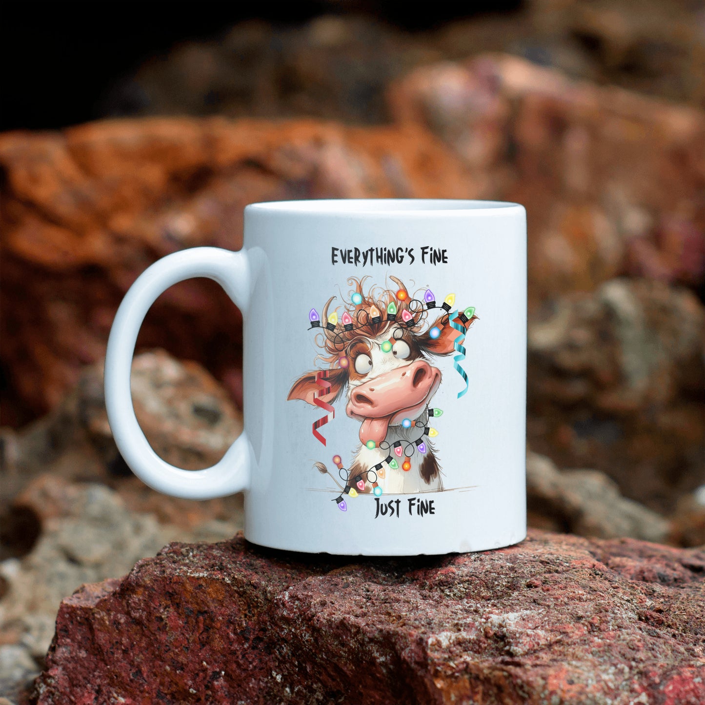 Everything's Fine Christmas Mug, Funny Cow, Christmas, Gift for mom, Bestie, Grandma
