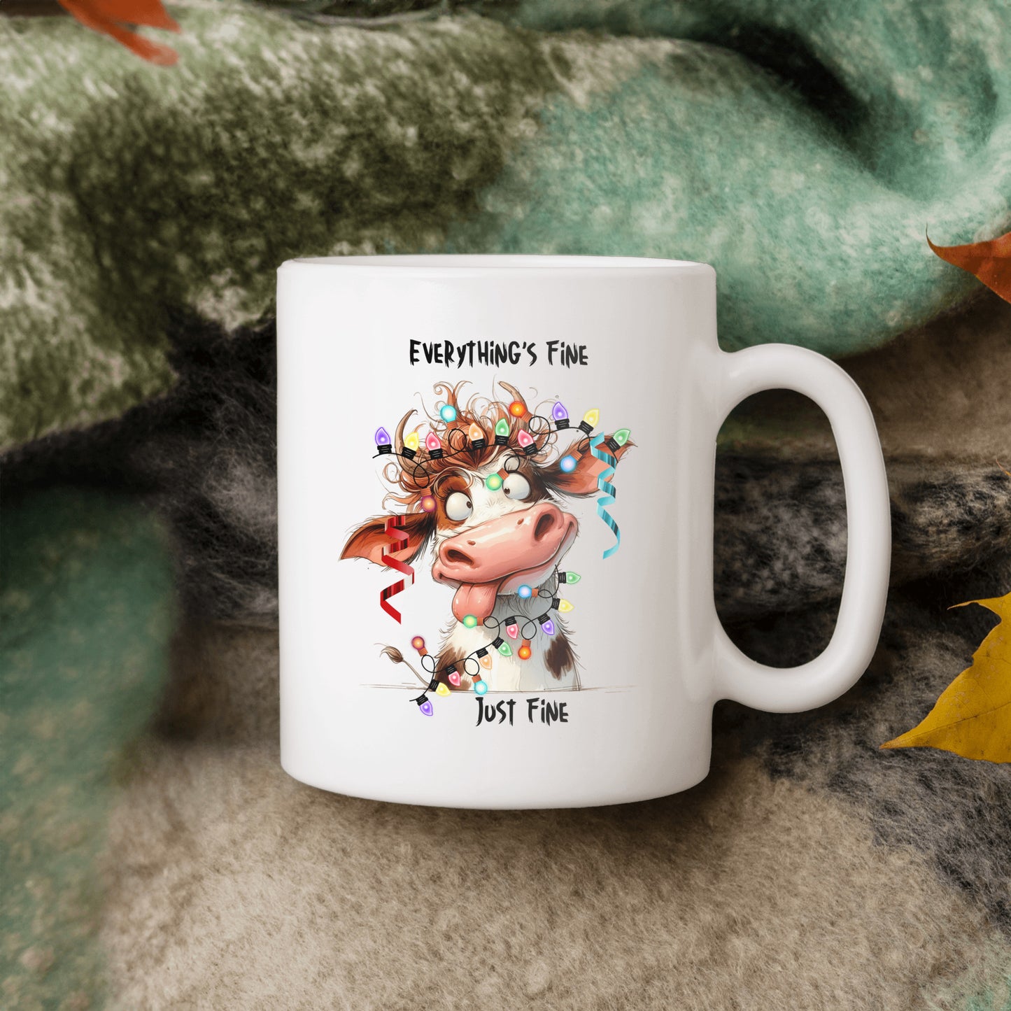 Everything's Fine Christmas Mug, Funny Cow, Christmas, Gift for mom, Bestie, Grandma