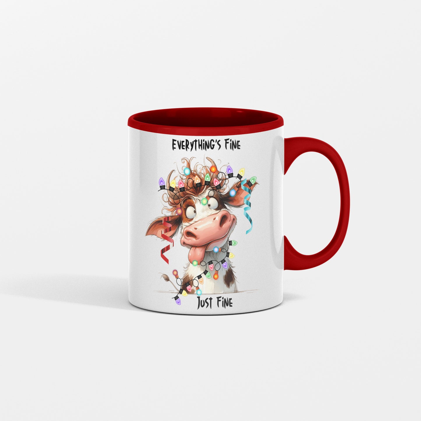 Everything's Fine Christmas Mug, Funny Cow, Christmas, Gift for mom, Bestie, Grandma