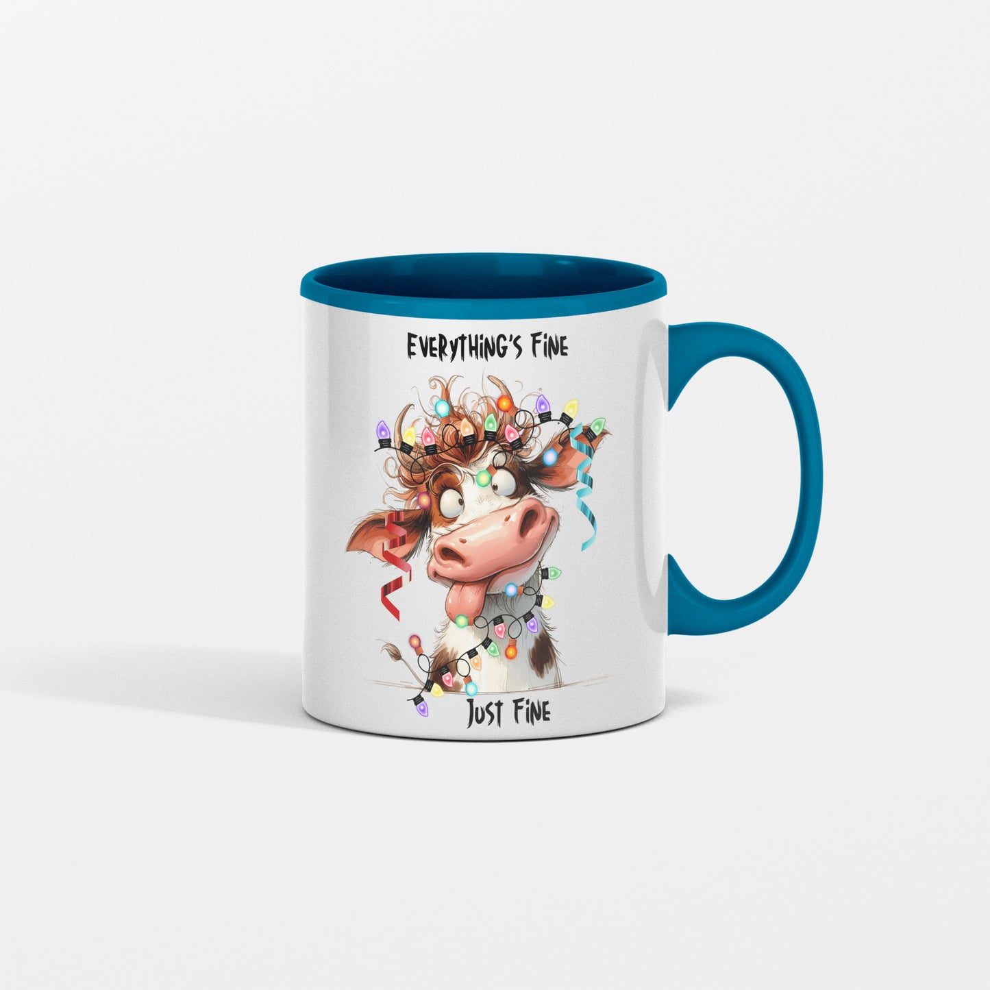 Everything's Fine Christmas Mug, Funny Cow, Christmas, Gift for mom, Bestie, Grandma