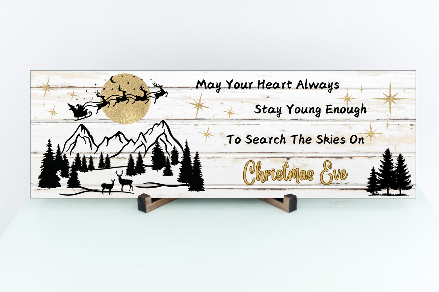 May Your Heart Always Stay Young Wooden Sign, Look to the Skies on Christmas Eve, Gift