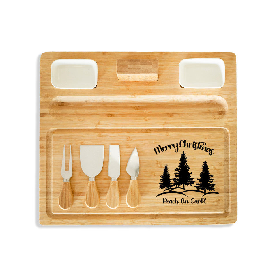 Merry Christmas Charcuterie Board, peace on Earth, Serving Tray, Cheese Board, Includes knives, Magnetic knife holder, 2 sauce trays