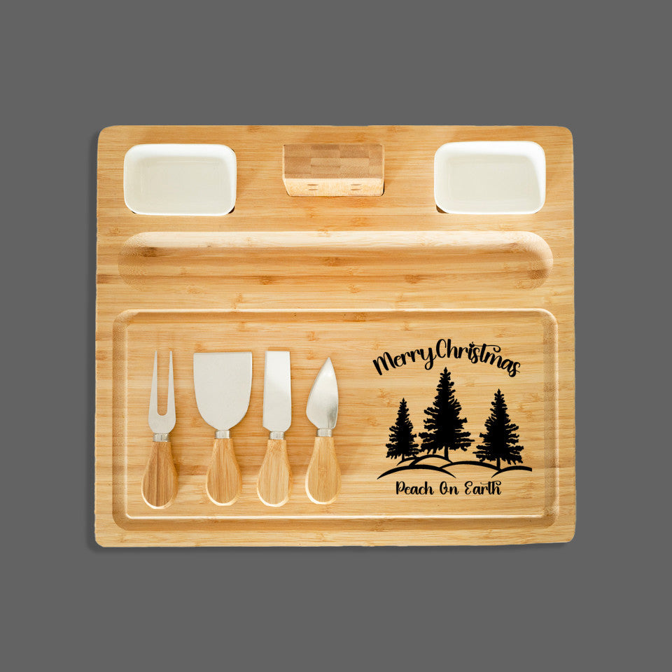 Merry Christmas Charcuterie Board, peace on Earth, Serving Tray, Cheese Board, Includes knives, Magnetic knife holder, 2 sauce trays