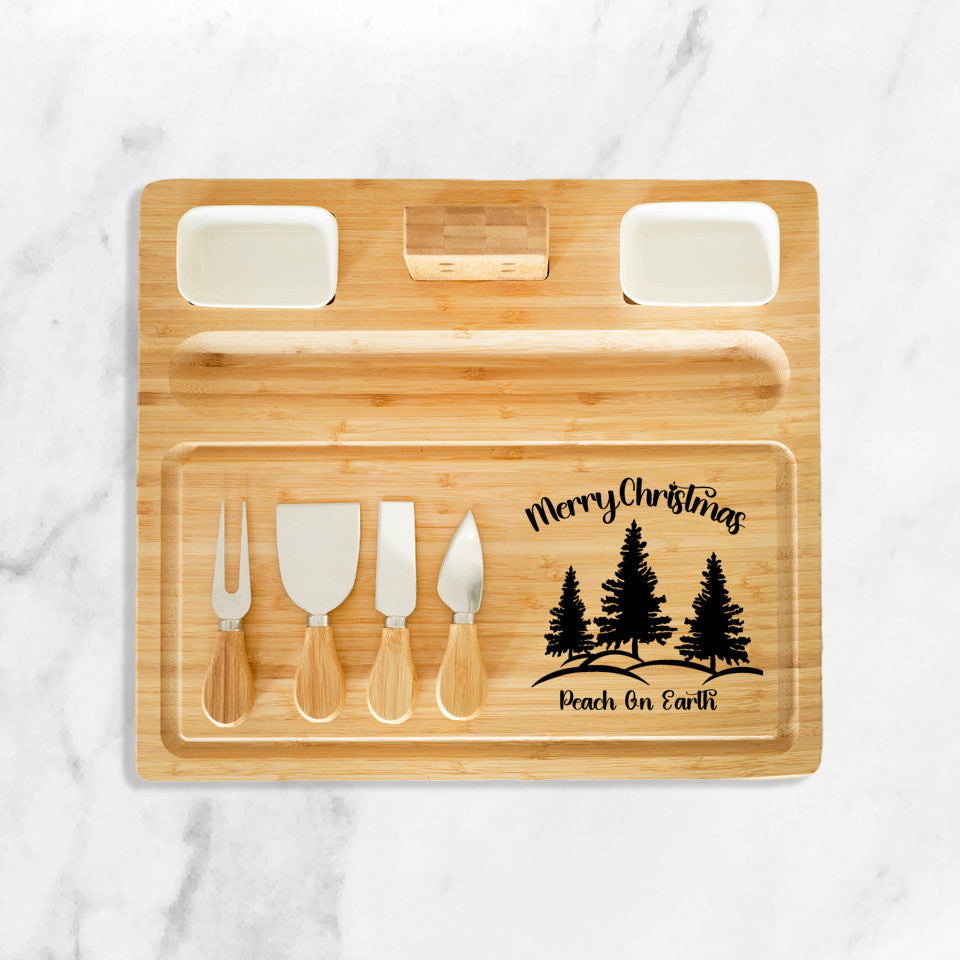 Merry Christmas Charcuterie Board, peace on Earth, Serving Tray, Cheese Board, Includes knives, Magnetic knife holder, 2 sauce trays