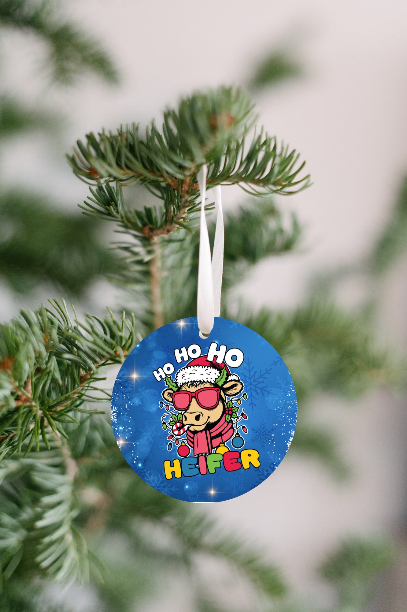 HO HO HO Heifer, Christmas Ornament, Cow Christmas