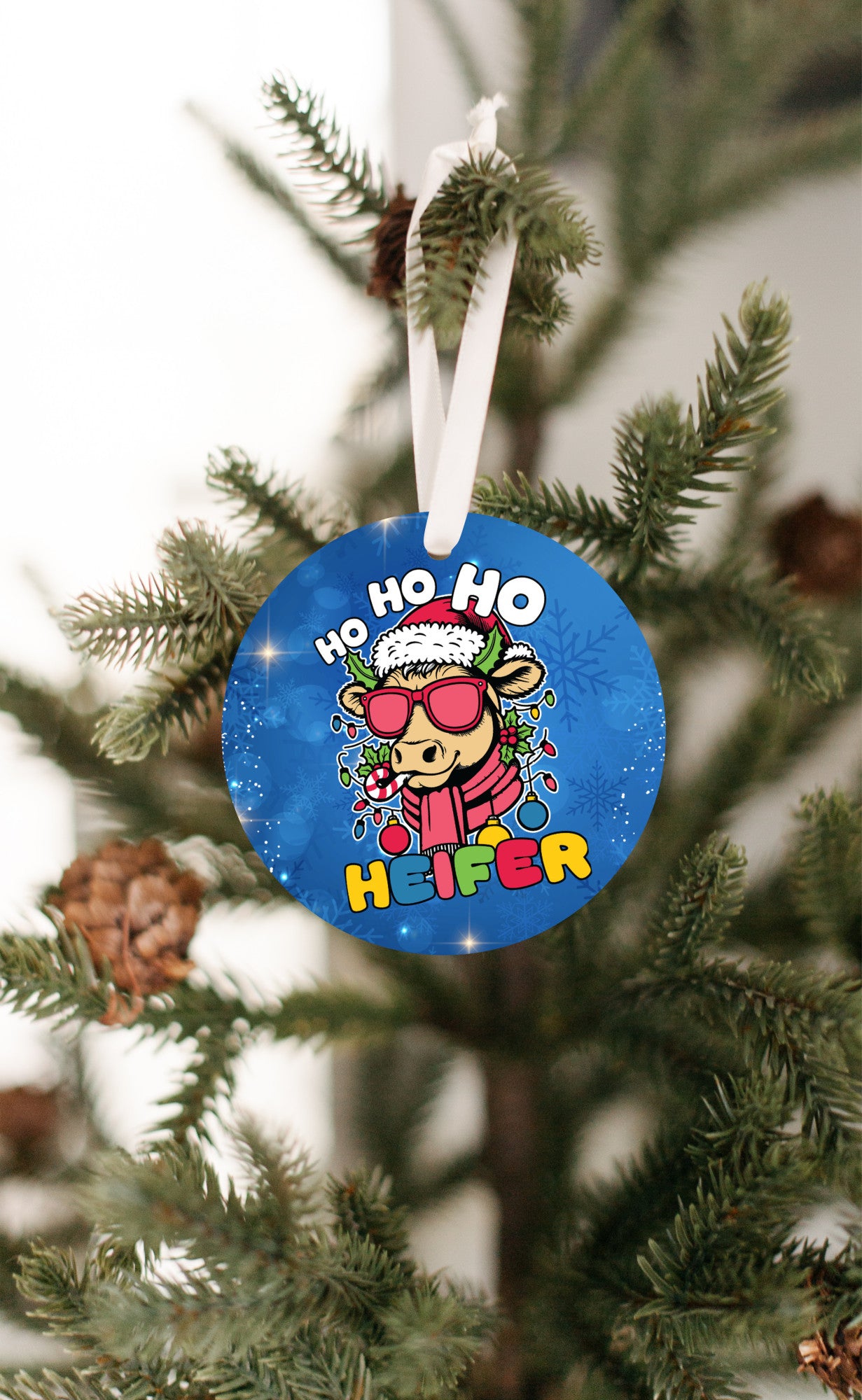 HO HO HO Heifer, Christmas Ornament, Cow Christmas