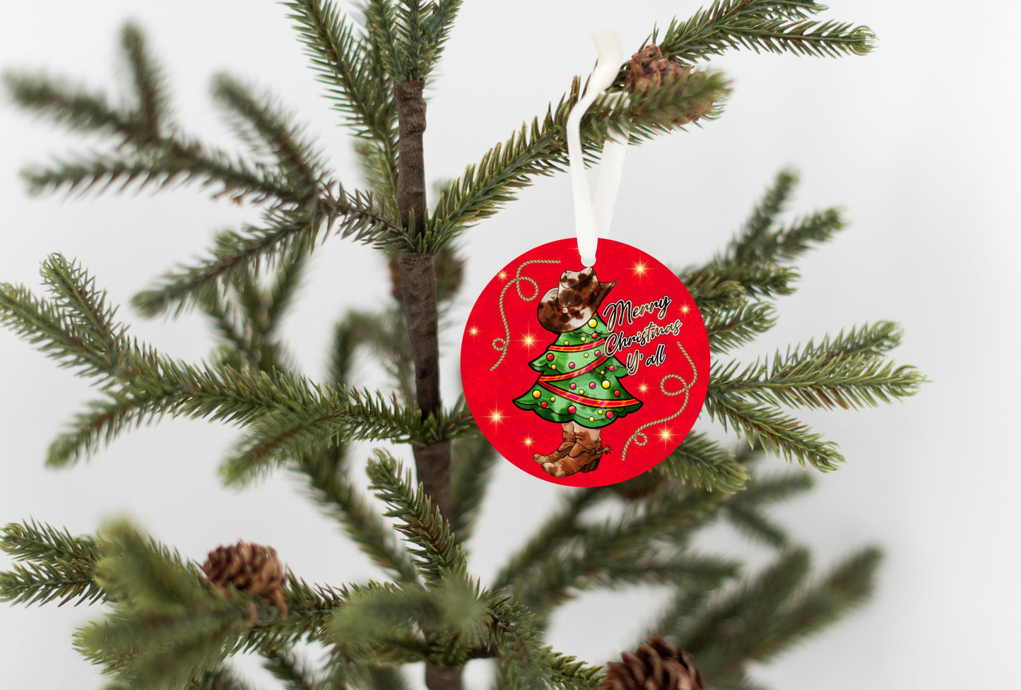 Merry Christmas Y'All, Western Christmas Ornament, Hat, Tree & Boots, Cowboy, Cowgirl Gift