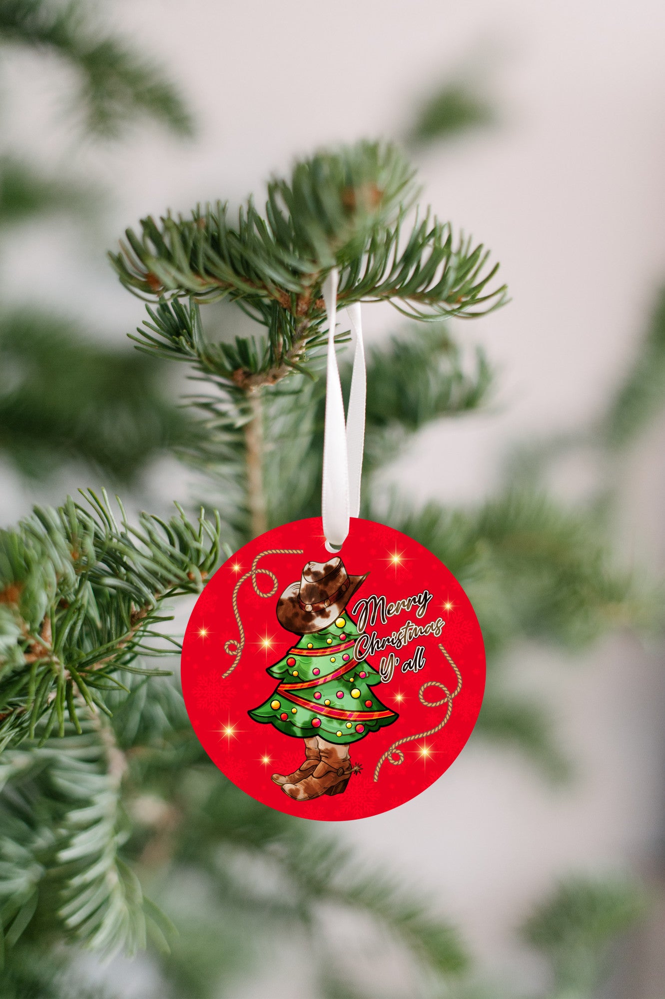 Merry Christmas Y'All, Western Christmas Ornament, Hat, Tree & Boots, Cowboy, Cowgirl Gift
