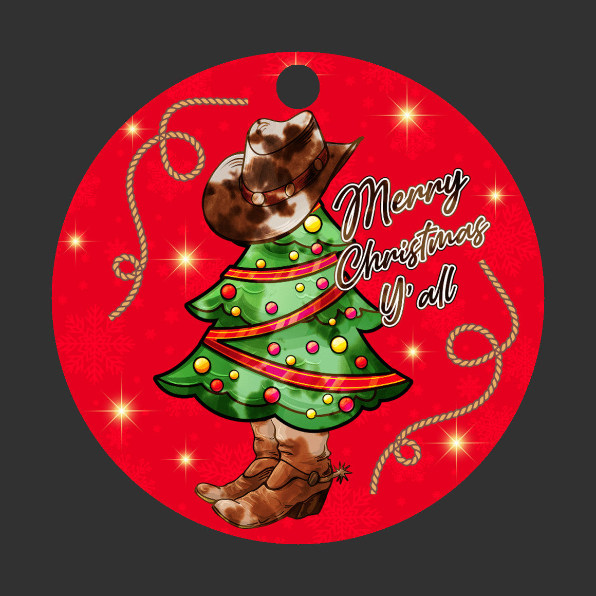 Merry Christmas Y'All, Western Christmas Ornament, Hat, Tree & Boots, Cowboy, Cowgirl Gift