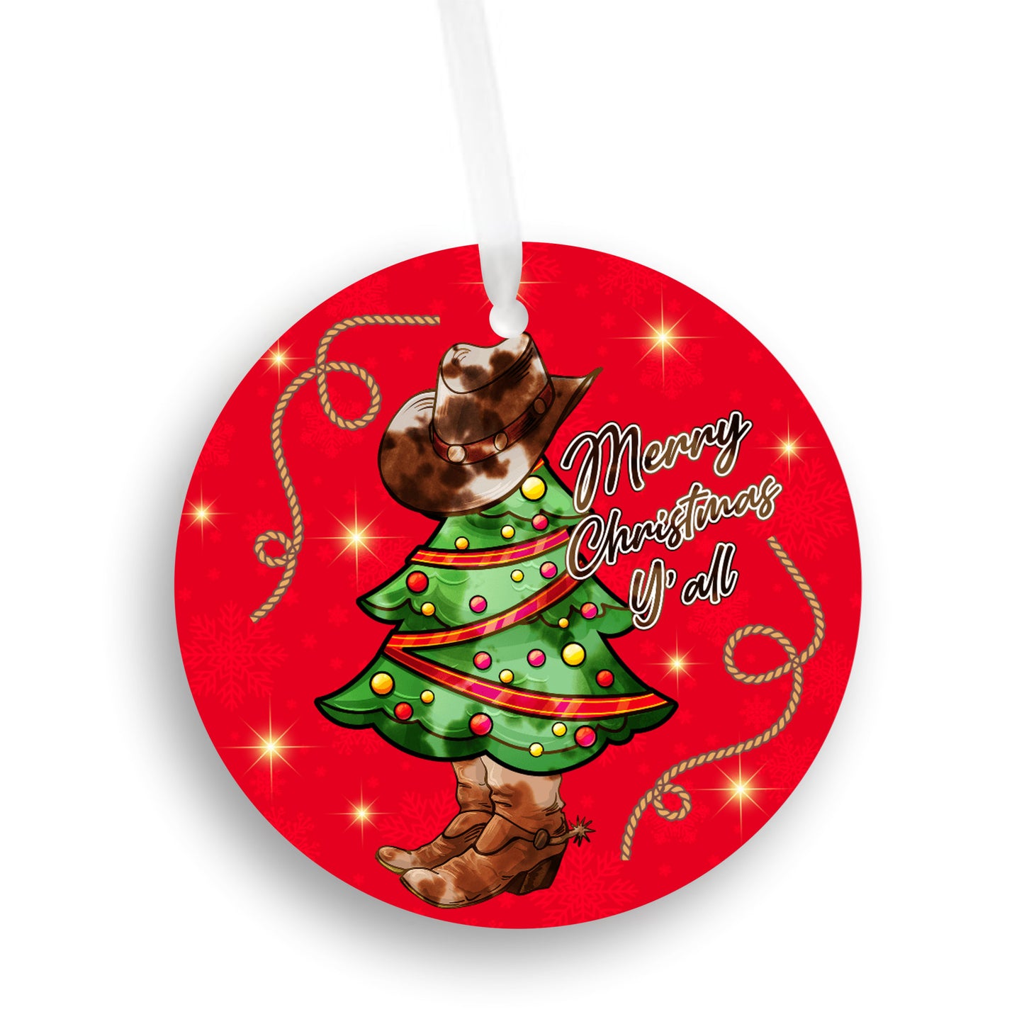 Merry Christmas Y'All, Western Christmas Ornament, Hat, Tree & Boots, Cowboy, Cowgirl Gift