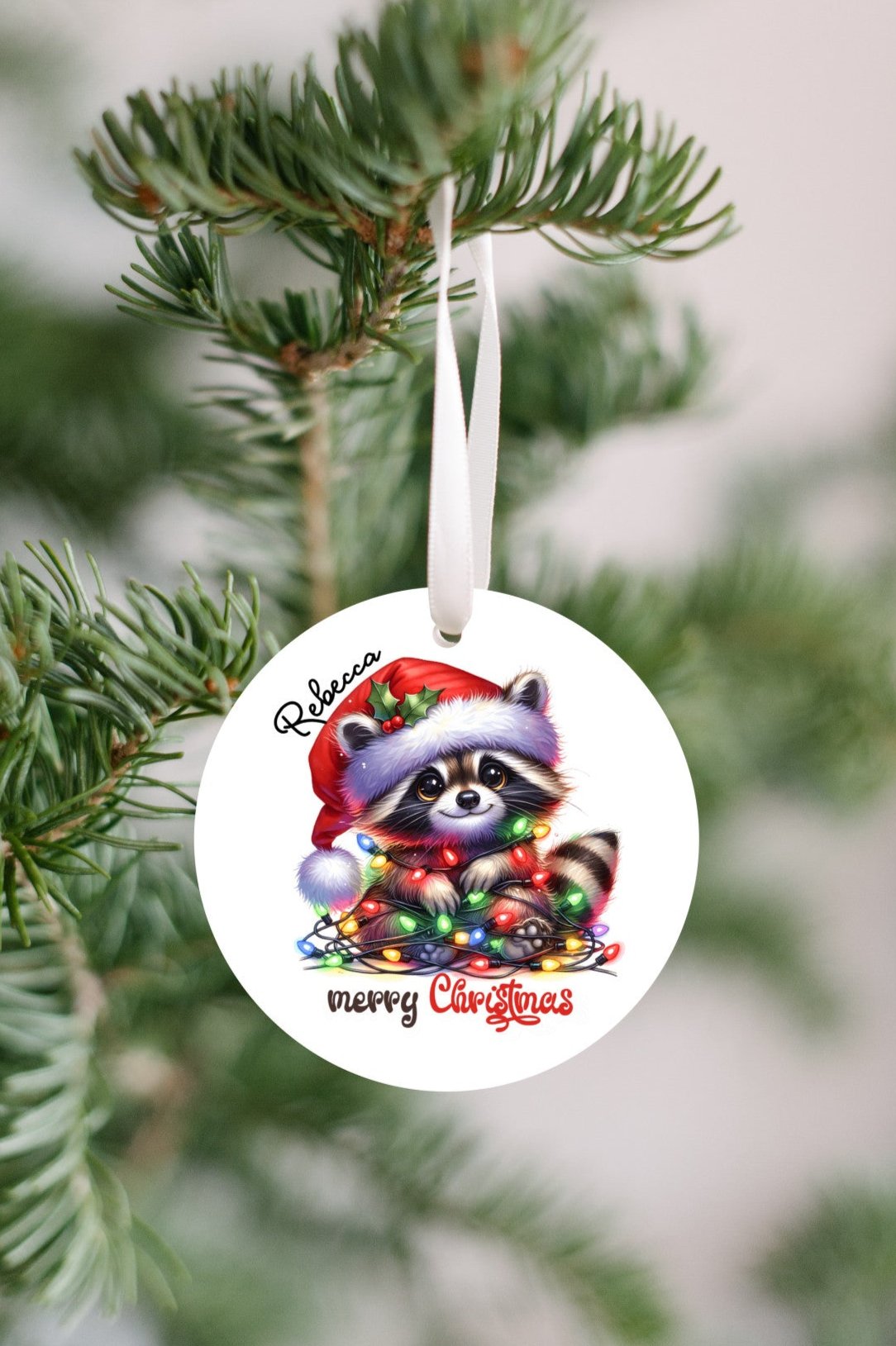 Personalized Christmas Raccoon Ornament, Grandkids, Niece, Nephew, So Cute
