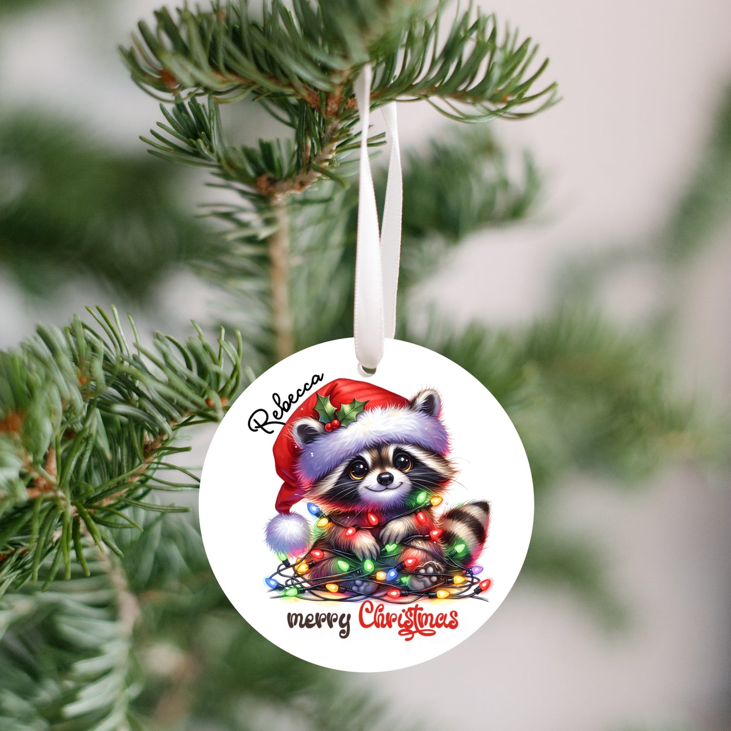 Personalized Christmas Raccoon Ornament, Grandkids, Niece, Nephew, So Cute