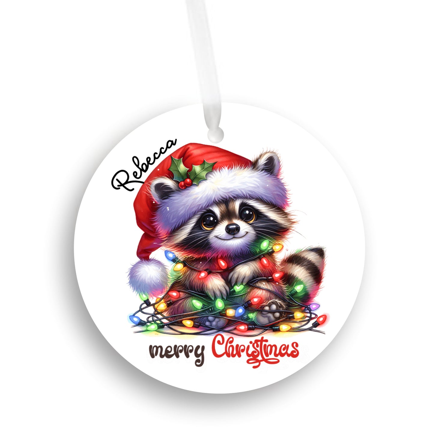 Personalized Christmas Raccoon Ornament, Grandkids, Niece, Nephew, So Cute