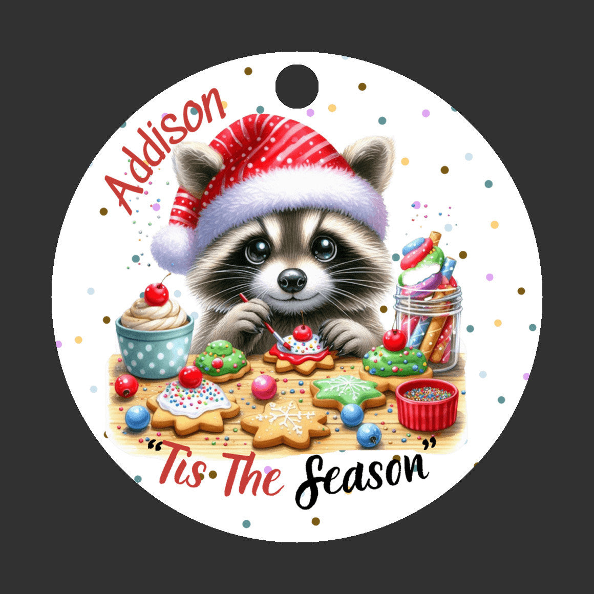 Personalized Merry Christmas Cute Raccoon Ornament, Tis the Season, Grandkids, Niece, Nephew, So Cute