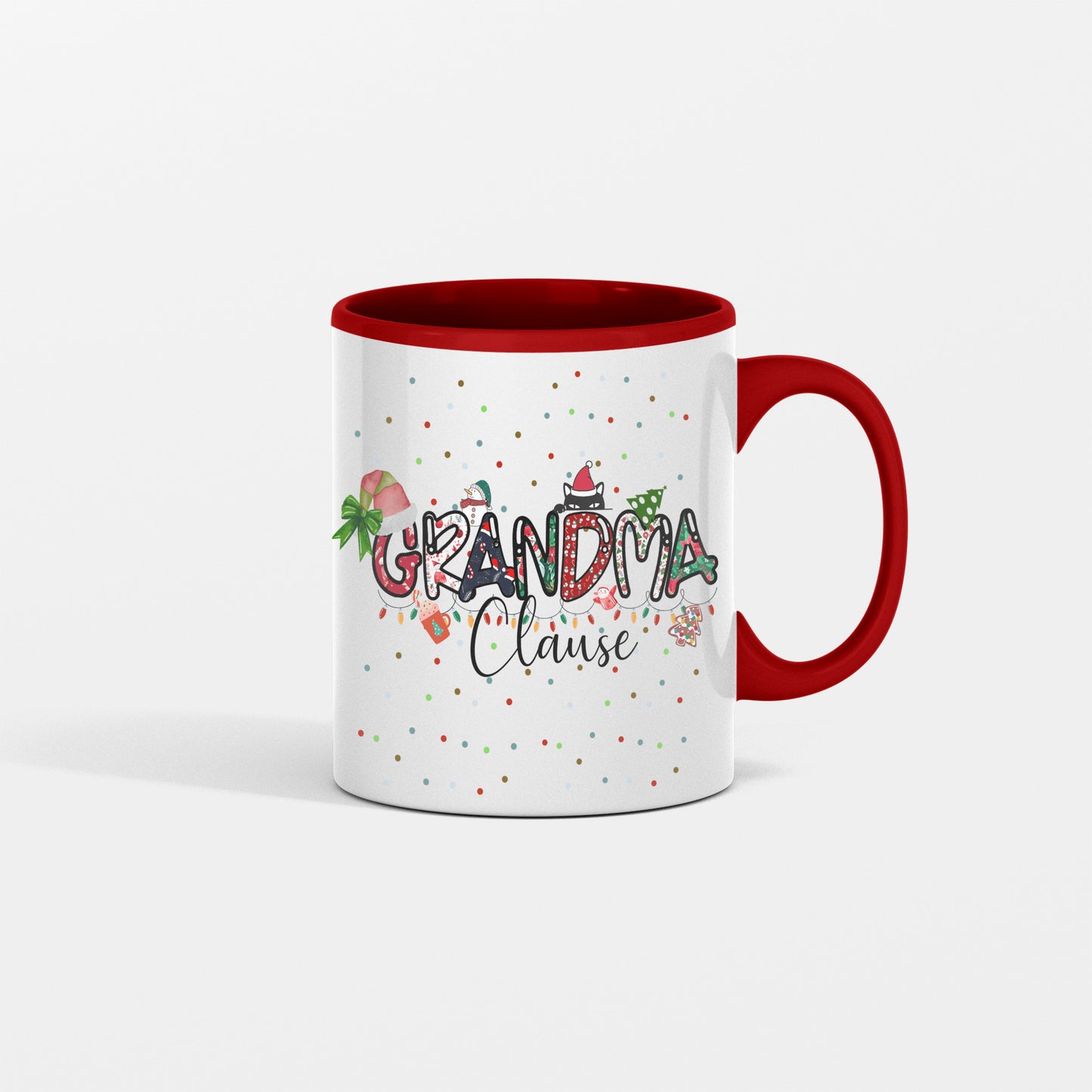 Grandma Clause Christmas Mug, Just for Grandma, Christmas Mug, Special gift to give Grandma, Lettering is Patterned