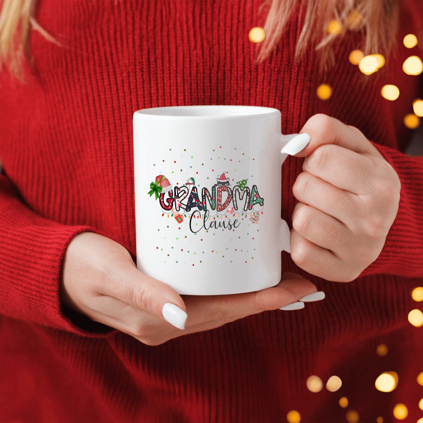 Grandma Clause Christmas Mug, Just for Grandma, Christmas Mug, Special gift to give Grandma, Lettering is Patterned