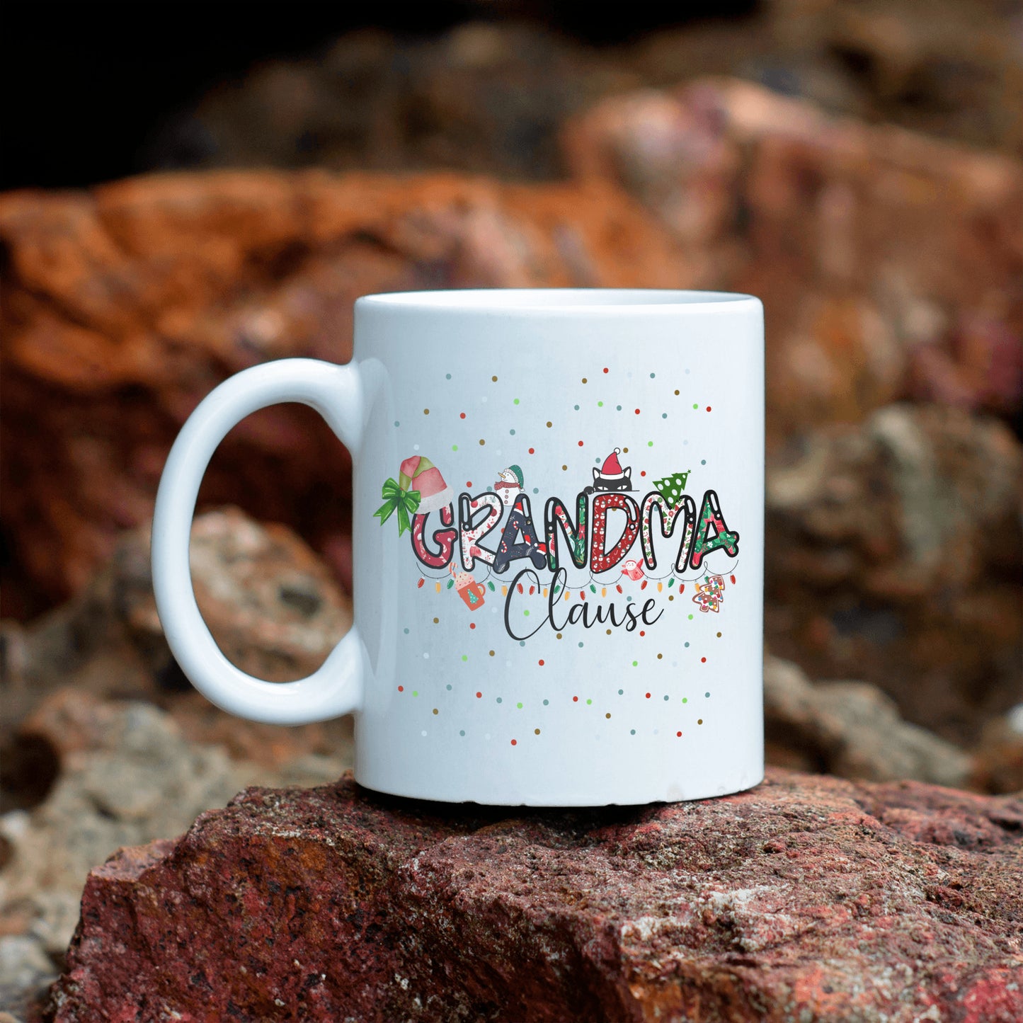 Grandma Clause Christmas Mug, Just for Grandma, Christmas Mug, Special gift to give Grandma, Lettering is Patterned