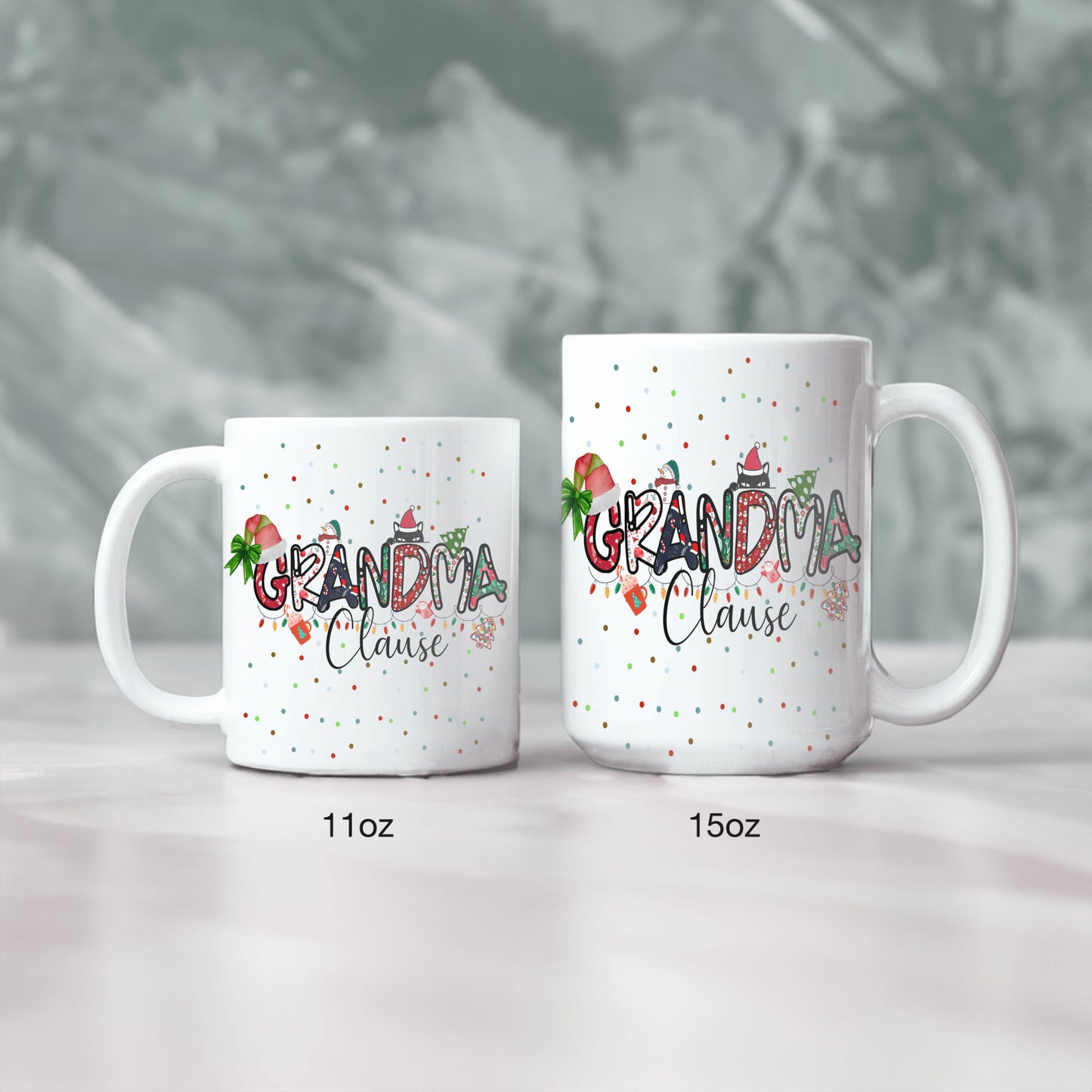 Grandma Clause Christmas Mug, Just for Grandma, Christmas Mug, Special gift to give Grandma, Lettering is Patterned