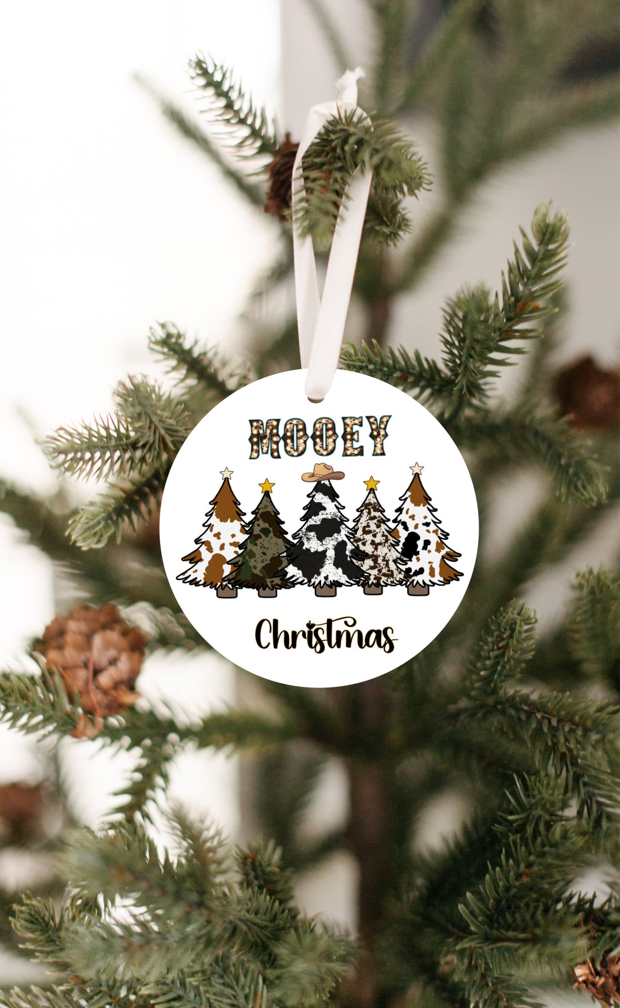 Cowhide Christmas Tree Ornament, MOOEY CHRISTMAS, Western touch Ornament, Cow Enthusiasts