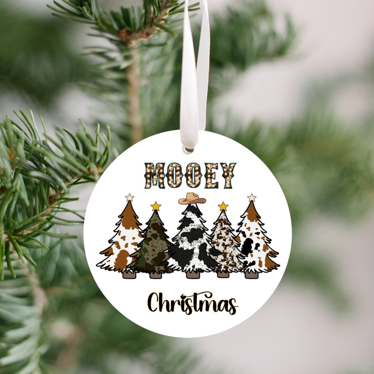 Cowhide Christmas Tree Ornament, MOOEY CHRISTMAS, Western touch Ornament, Cow Enthusiasts