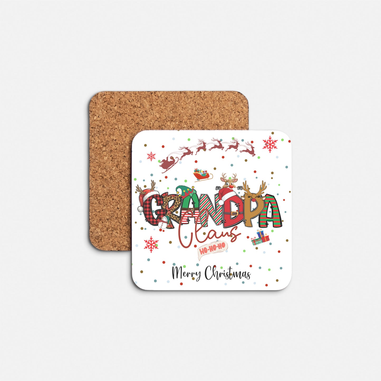 Grandpa Clause Coaster, Christmas Coaster, Special Gift for Grandpa, Gramps, Coffee coaster with patterned Lettering, pairs with Grandpa Clause Mug