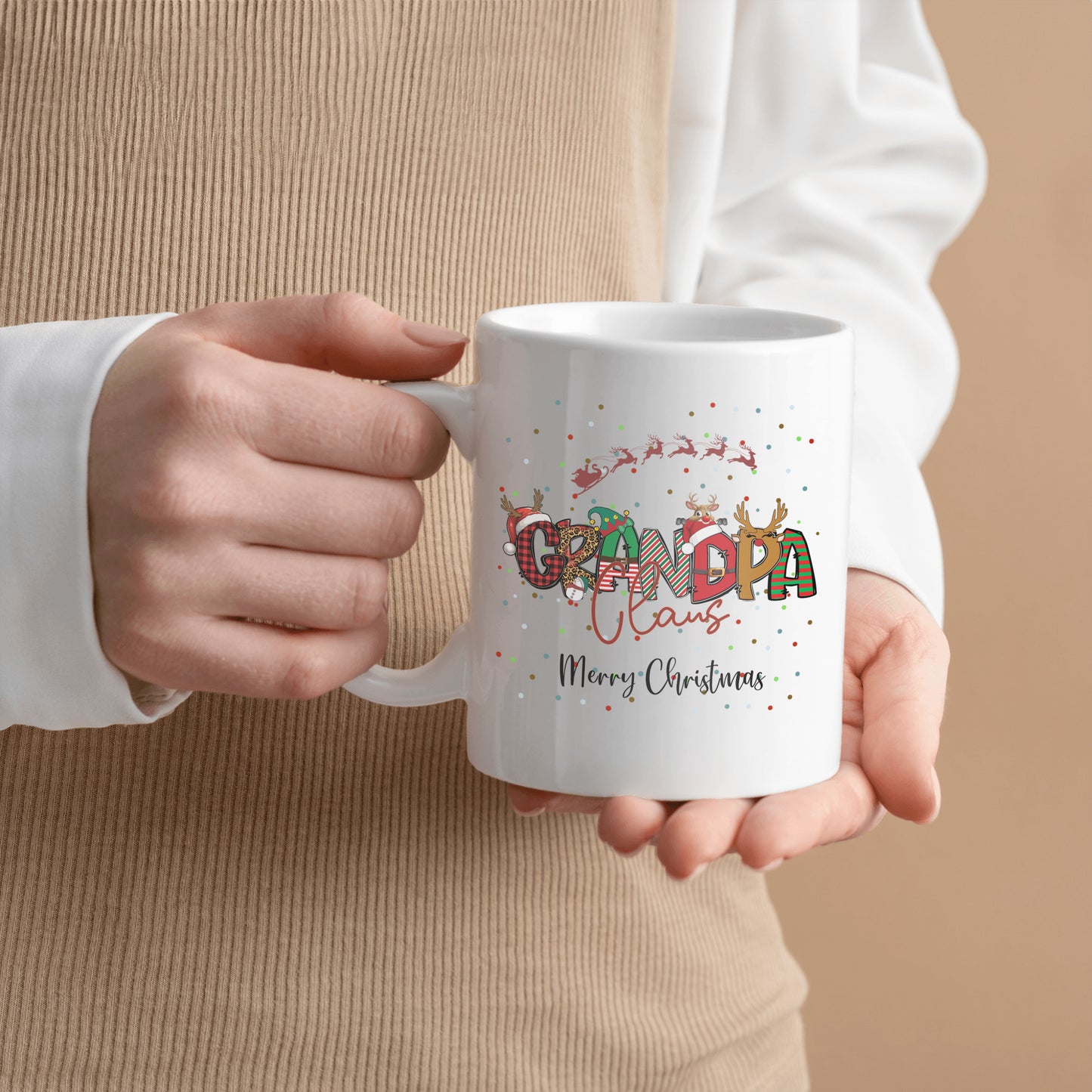 Grandpa Clause Mug, Christmas Mug, Special Gift for Grandpa, From Grandkids, Kids, Patterned Lettering