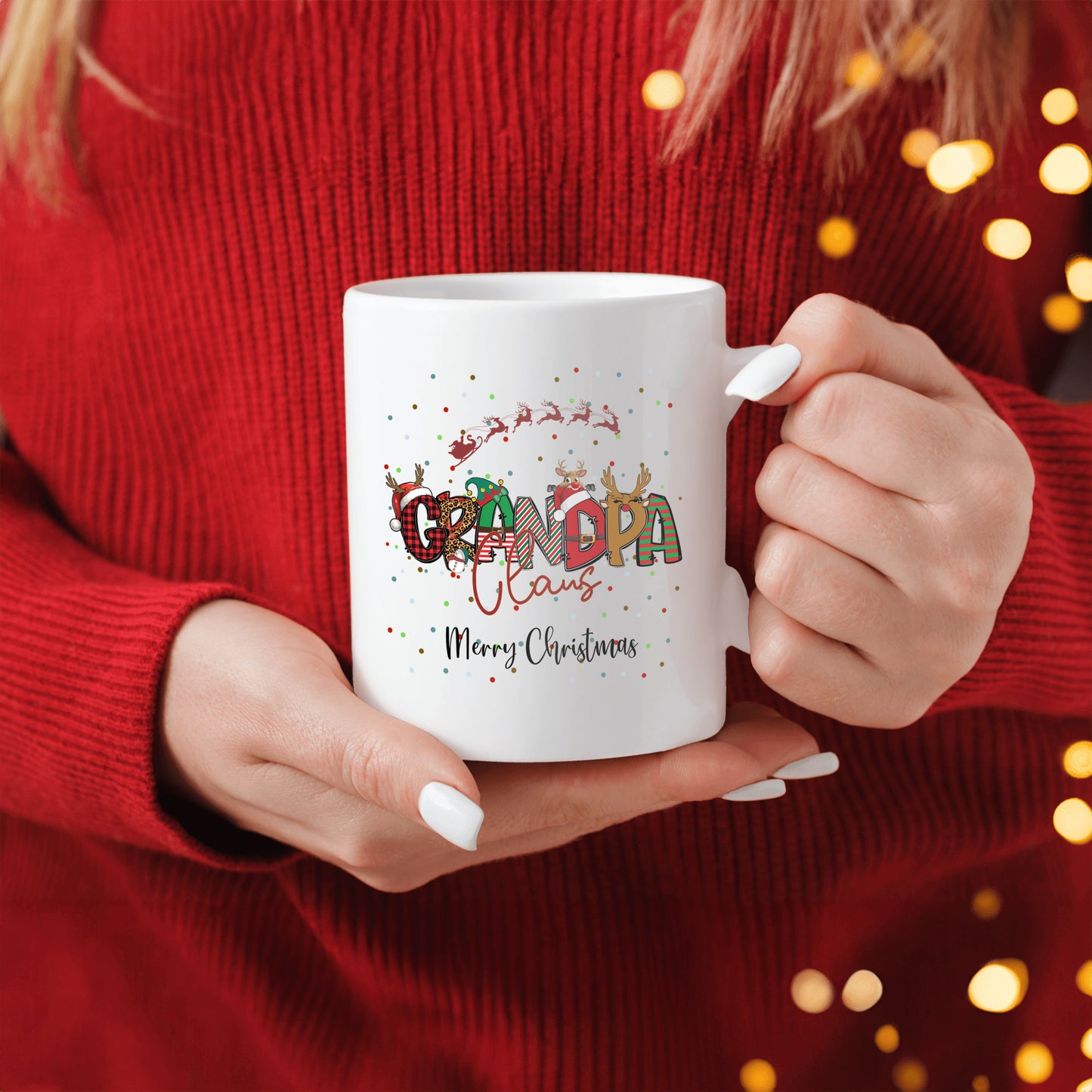 Grandpa Clause Mug, Christmas Mug, Special Gift for Grandpa, From Grandkids, Kids, Patterned Lettering