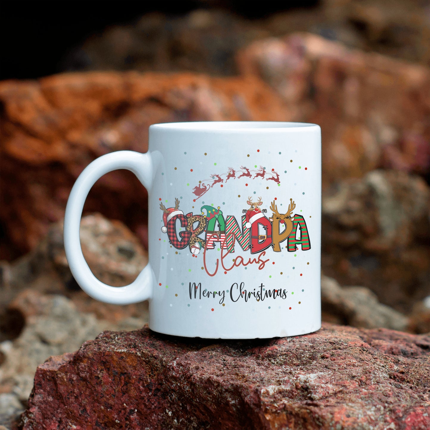 Grandpa Clause Mug, Christmas Mug, Special Gift for Grandpa, From Grandkids, Kids, Patterned Lettering