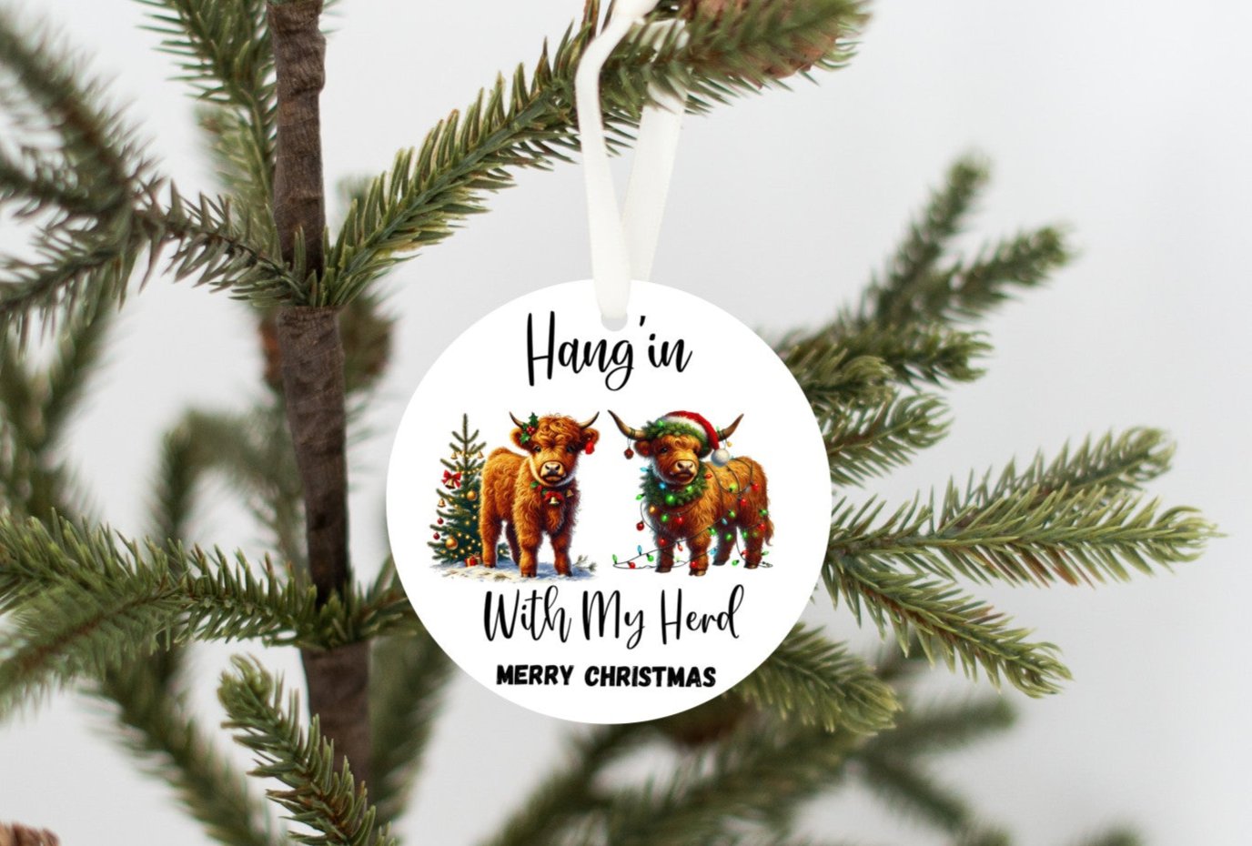 Highlander mini cow Christmas Ornament, Festive Holiday Decor, Hanging with my Herd, For Cow lovers, Christmas with your herd,