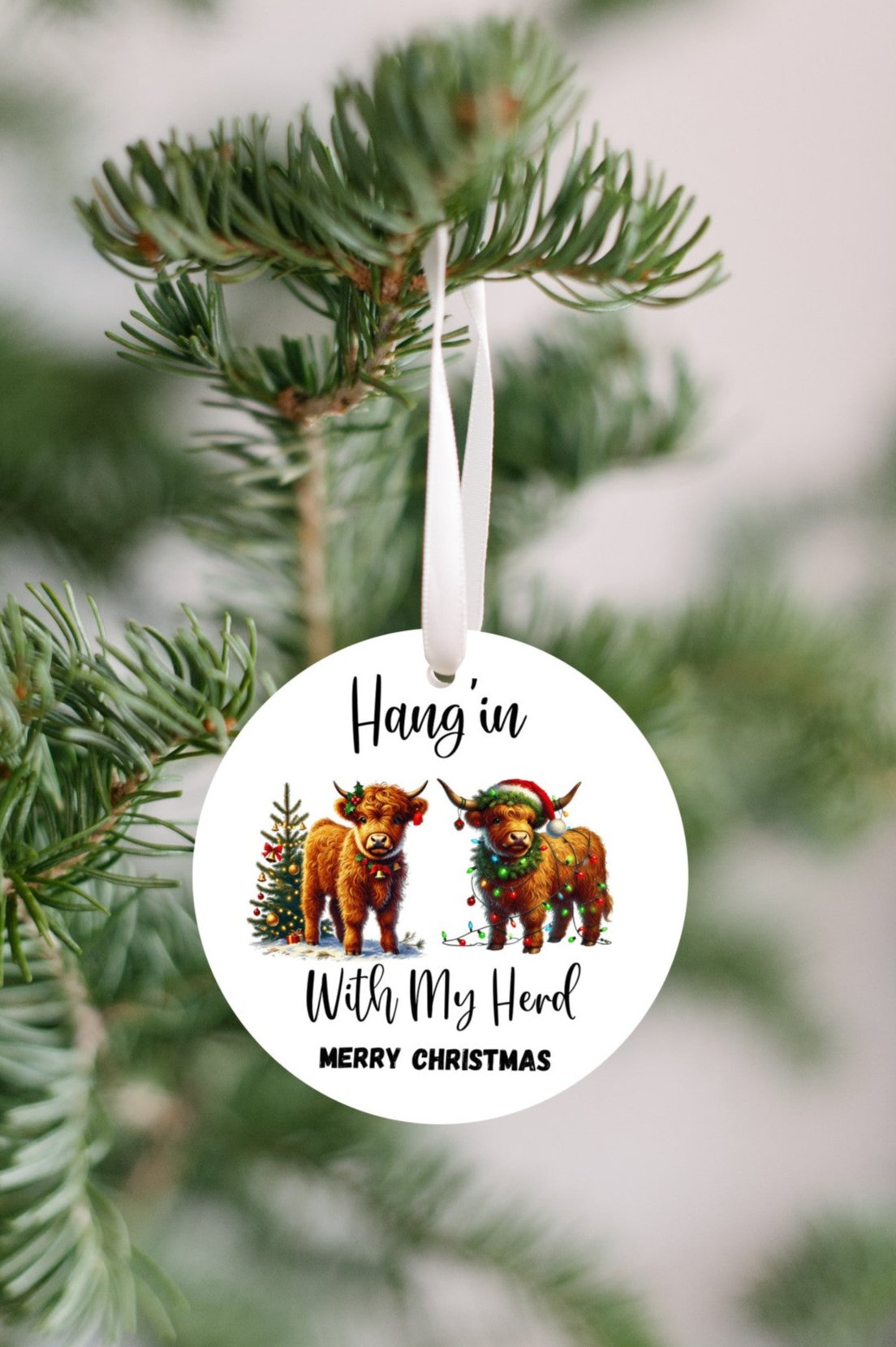 Highlander mini cow Christmas Ornament, Festive Holiday Decor, Hanging with my Herd, For Cow lovers, Christmas with your herd,
