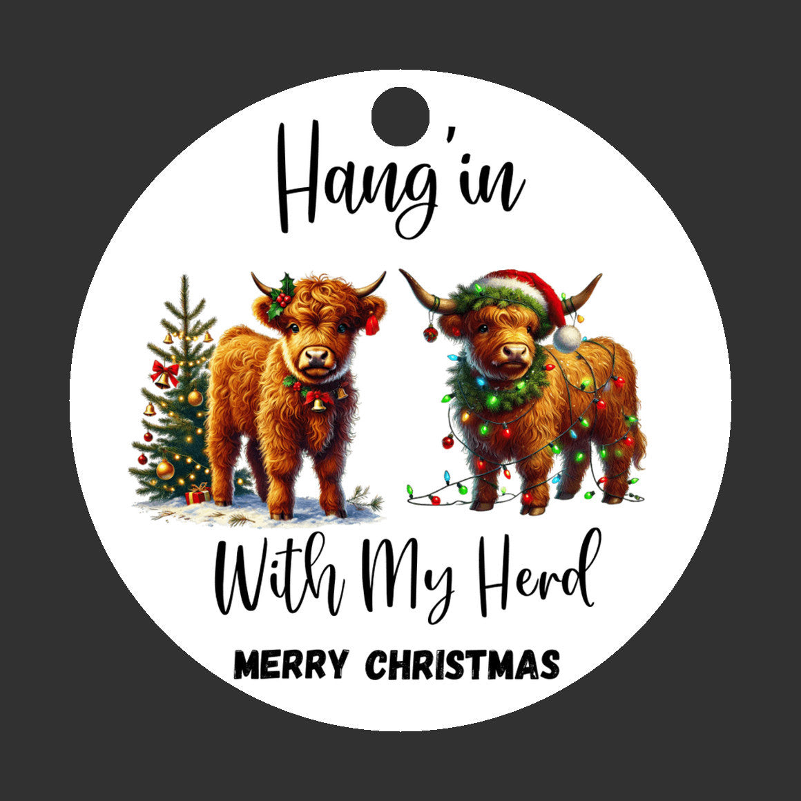 Highlander mini cow Christmas Ornament, Festive Holiday Decor, Hanging with my Herd, For Cow lovers, Christmas with your herd,