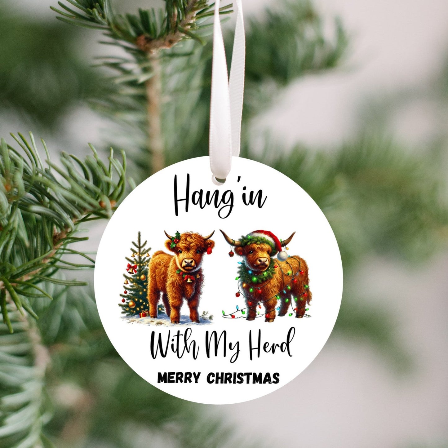 Highlander mini cow Christmas Ornament, Festive Holiday Decor, Hanging with my Herd, For Cow lovers, Christmas with your herd,