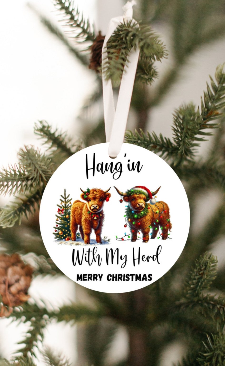 Highlander mini cow Christmas Ornament, Festive Holiday Decor, Hanging with my Herd, For Cow lovers, Christmas with your herd,