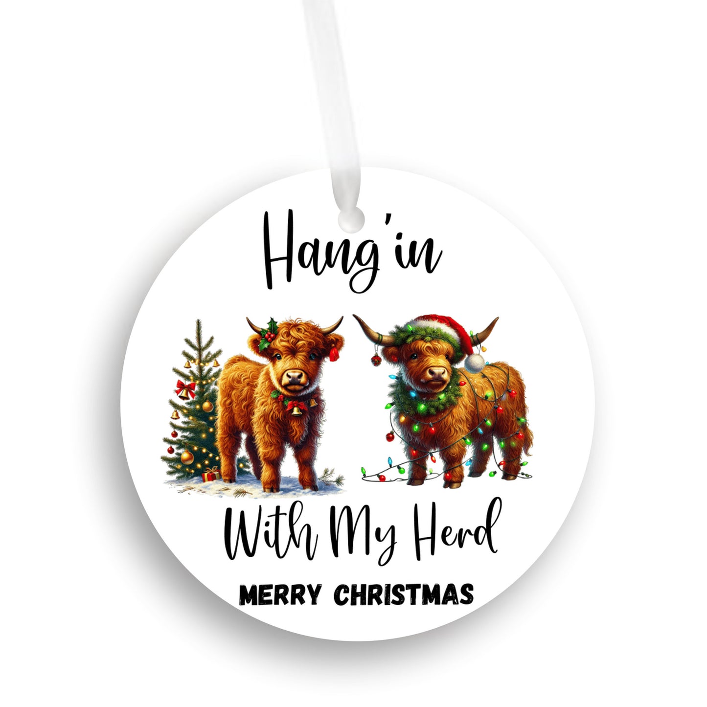 Highlander mini cow Christmas Ornament, Festive Holiday Decor, Hanging with my Herd, For Cow lovers, Christmas with your herd,
