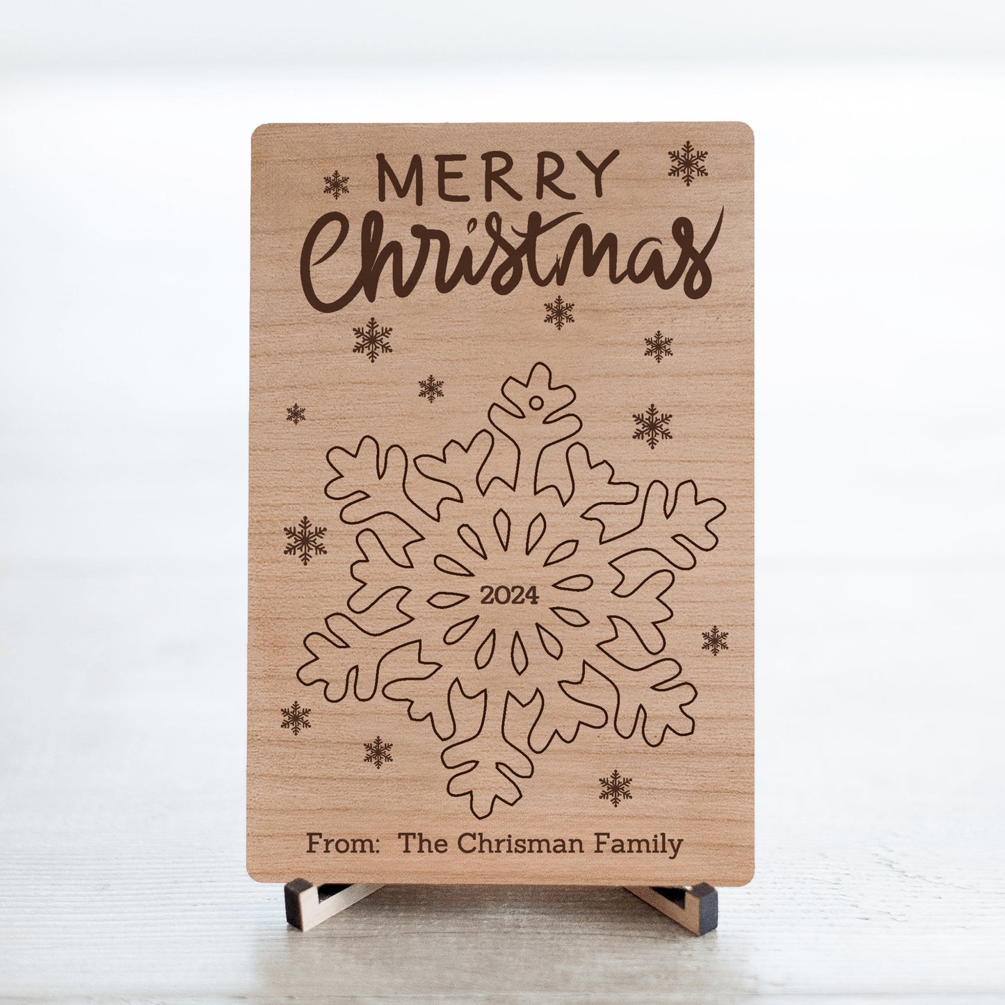 Snowflake Personalized Cherry Wood Postcard, Pop-Out Ornament, A Keepsake to Treasure